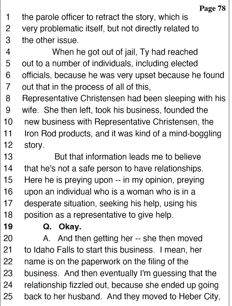 Chad Christensen deposition page 78, preying upon testimony