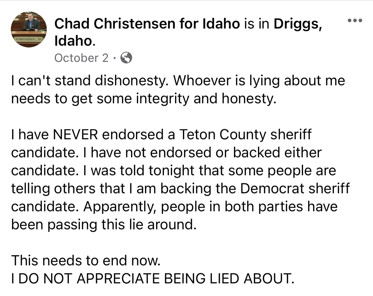 Chad Christensen in Driggs Idaho post