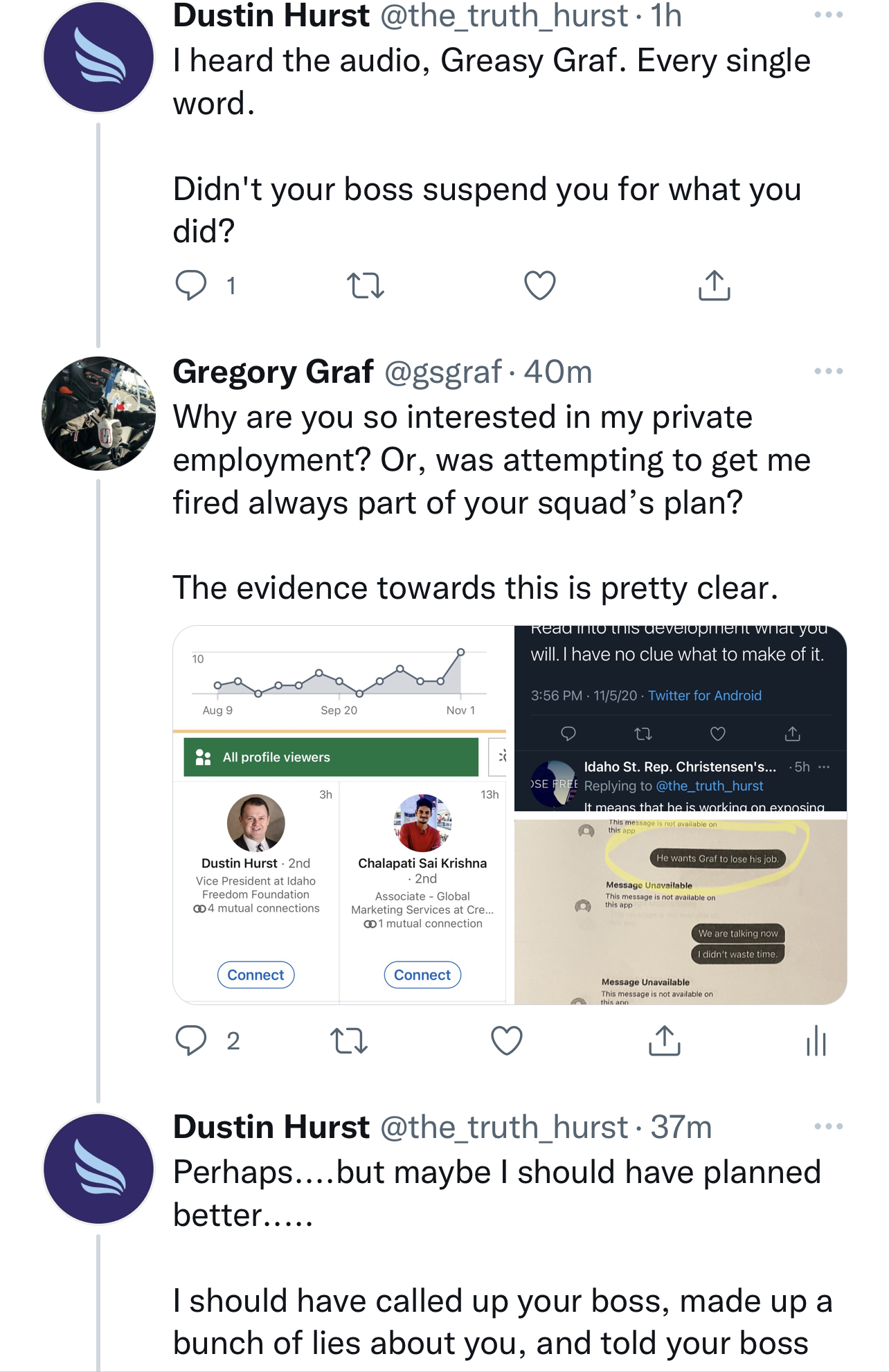 Dustin Hurst using 'Greasy Graf' slur on Twitter, referencing the audio recording