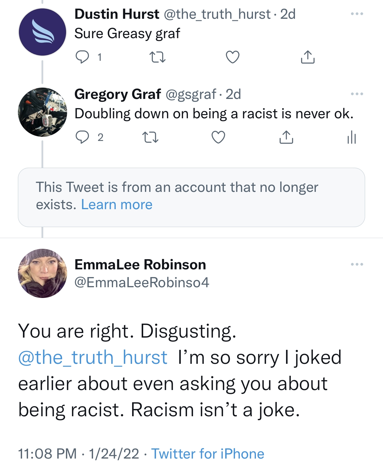 Dustin Hurst 'Sure Greasy Graf' reply on Twitter