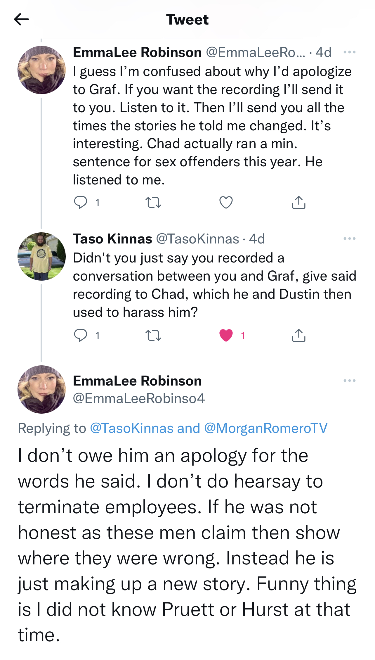 EmmaLee Robinson tweet refusing to apologize