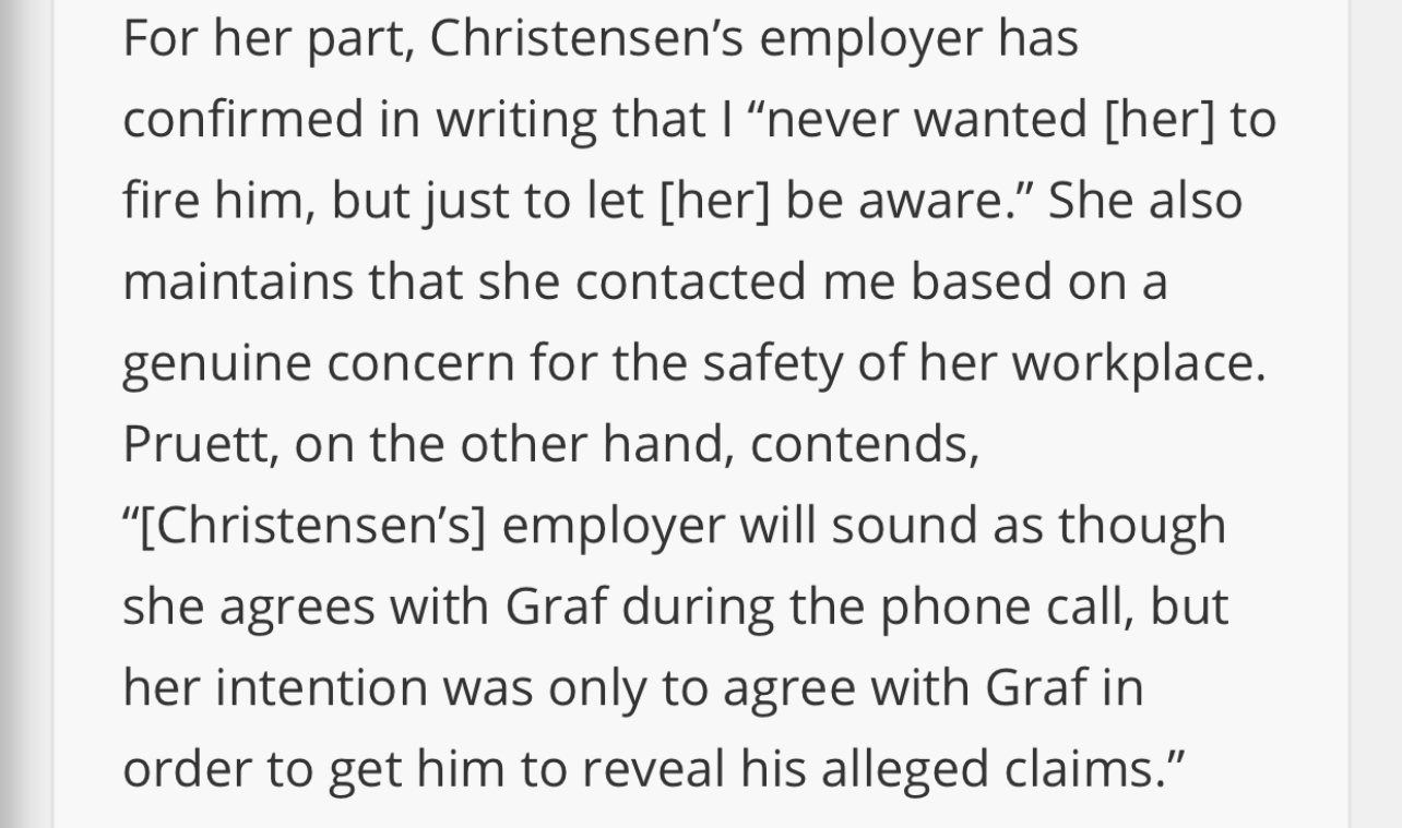 Christensen's employer letter stating she never wanted to fire Graf