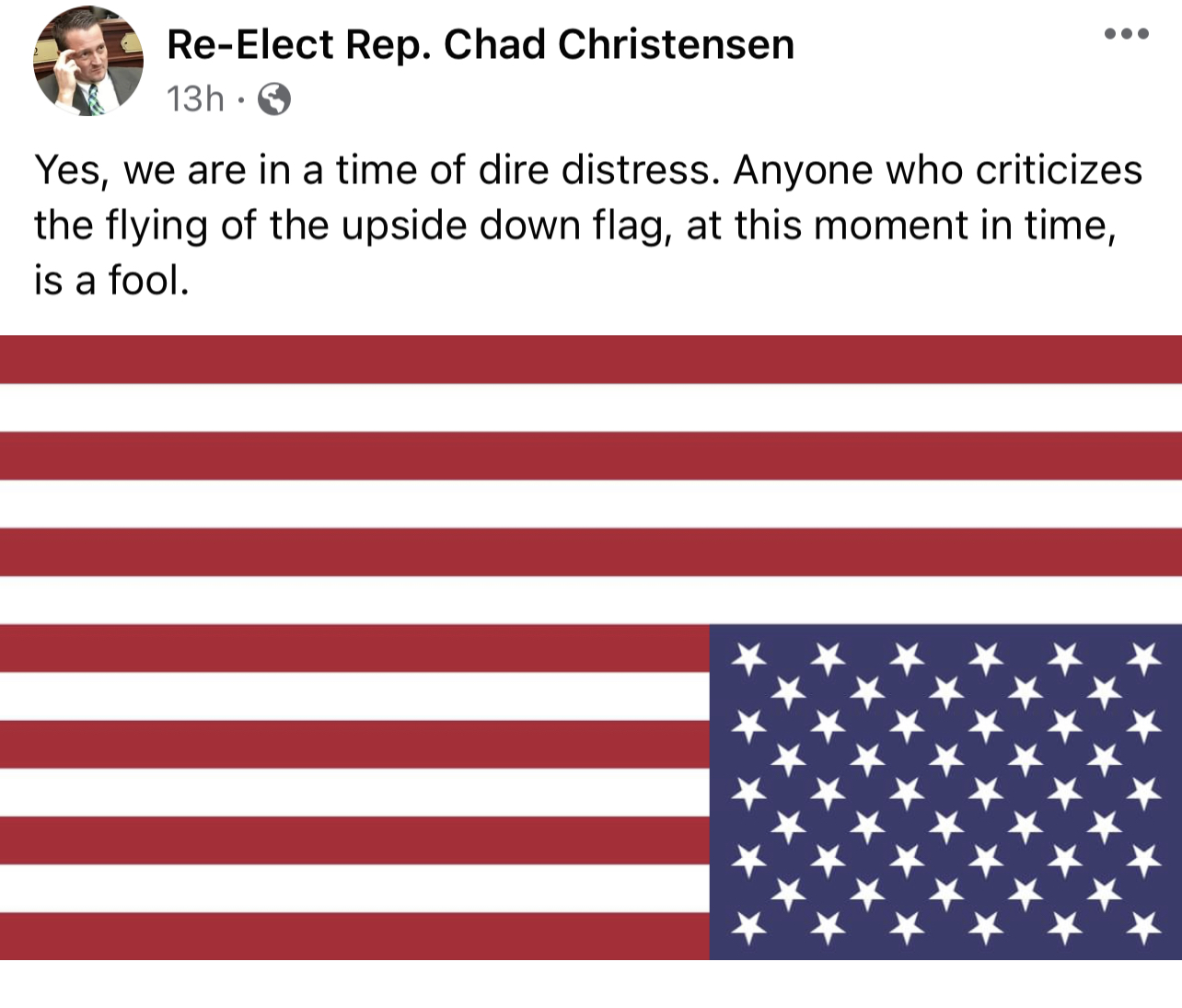 Chad Christensen Facebook post about dire distress