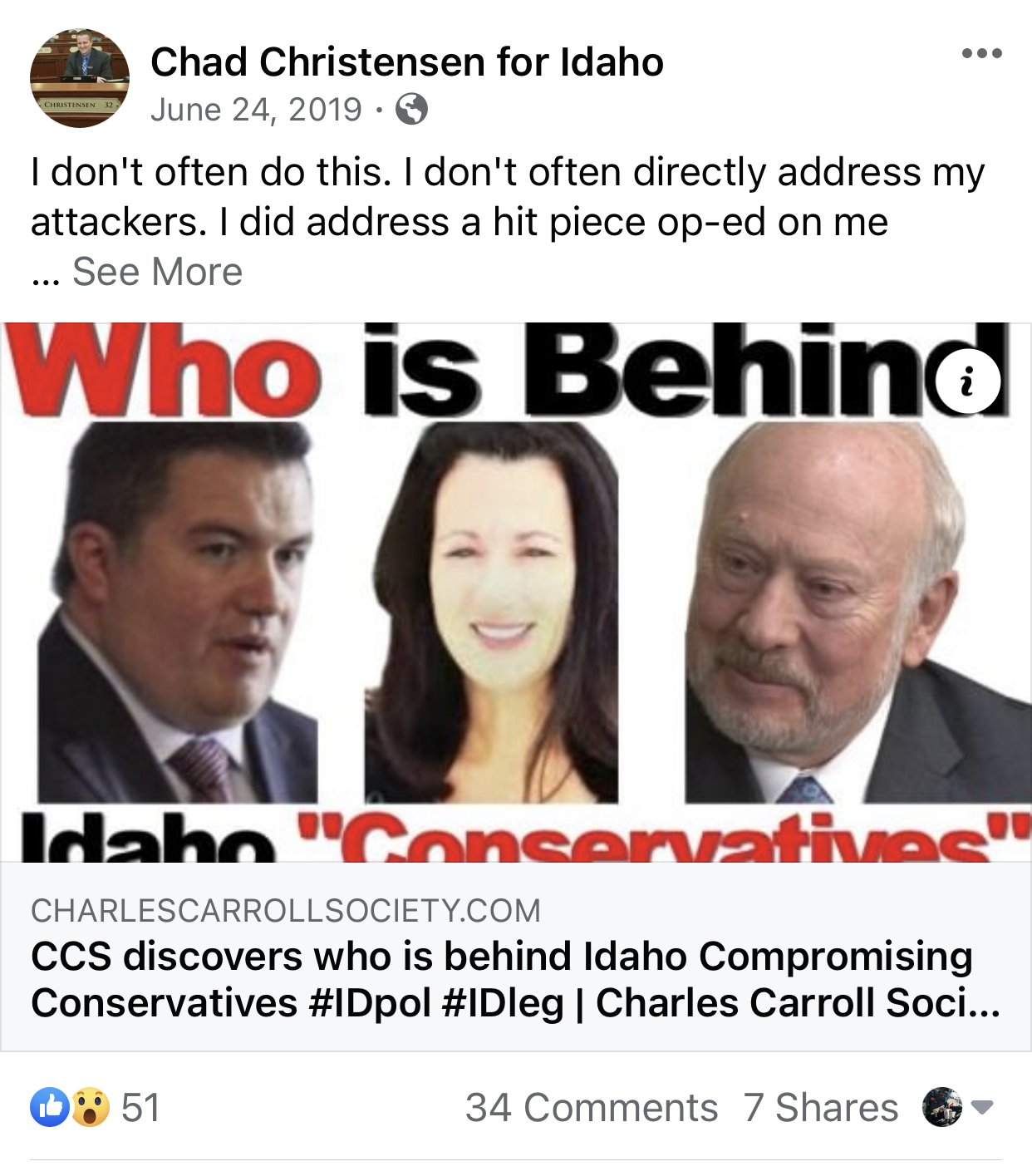 Chad Christensen Facebook unusual directive post