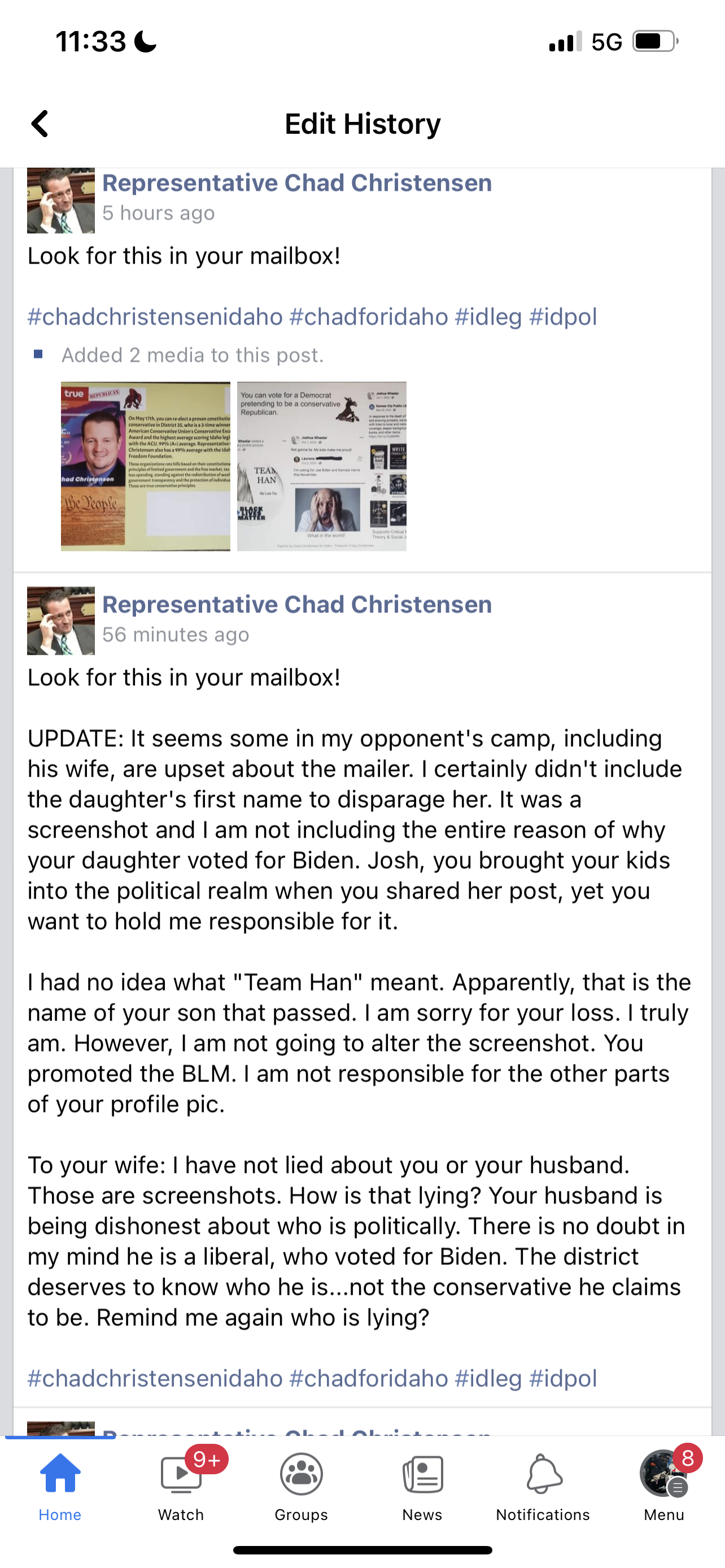 Chad Christensen Facebook edit history screenshot