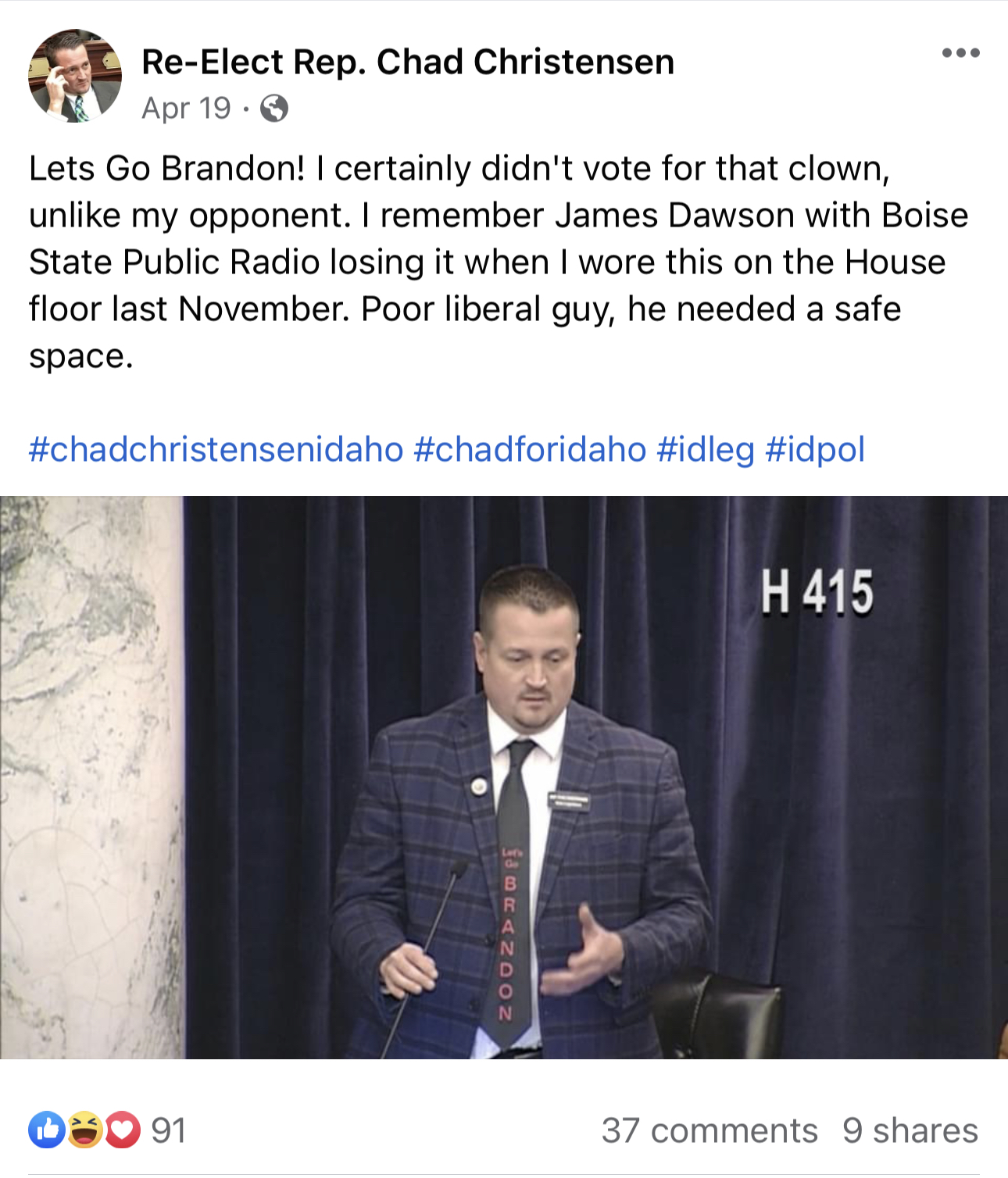 Chad Christensen Facebook 'Let's Go Brandon' post