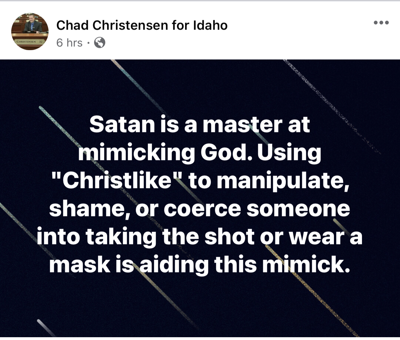 Chad Christensen Facebook post about mimicking God