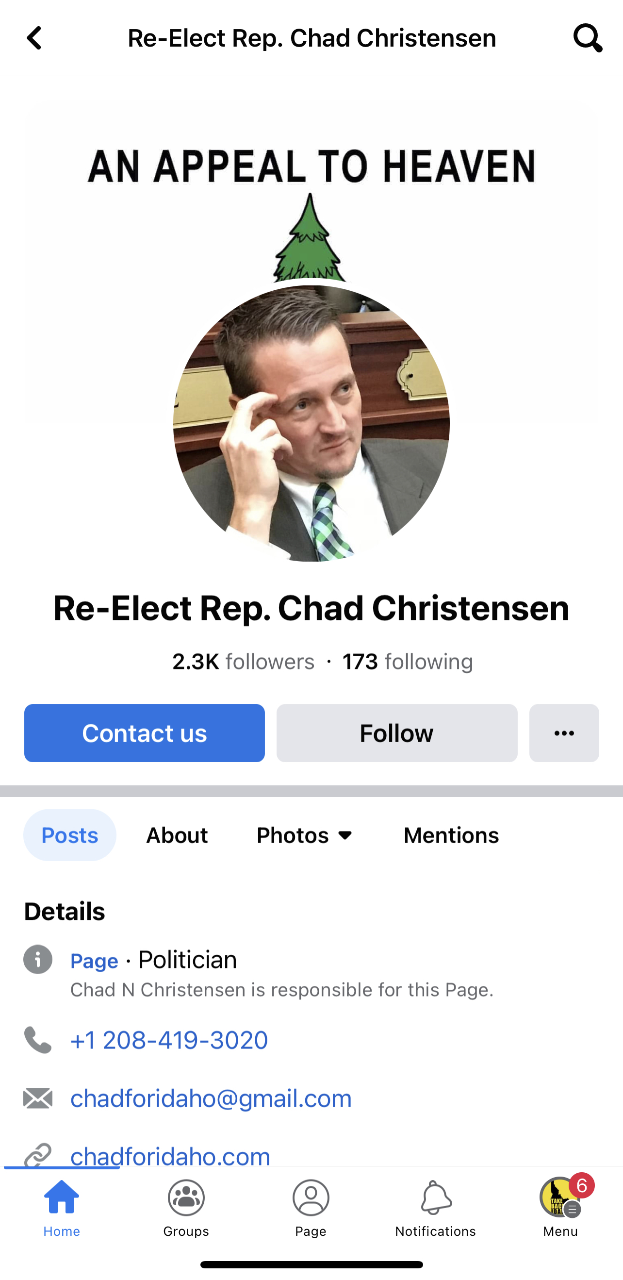 Re-Elect Chad Christensen Facebook page showing follower count