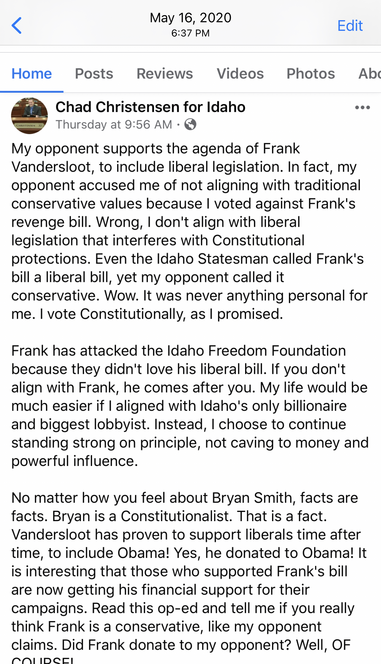 Chad Christensen Facebook page archived May 2022