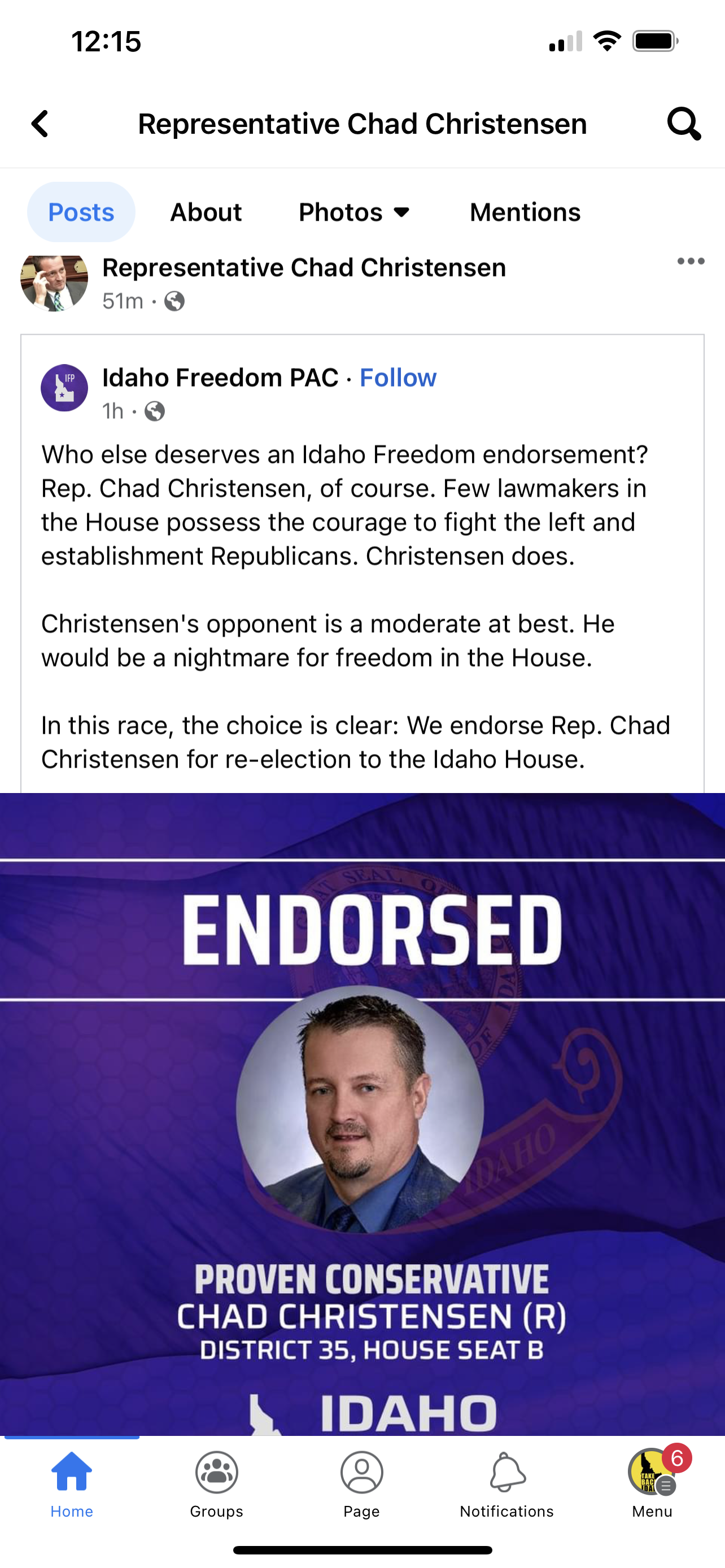 Chad Christensen Facebook page Mentions tab 2022