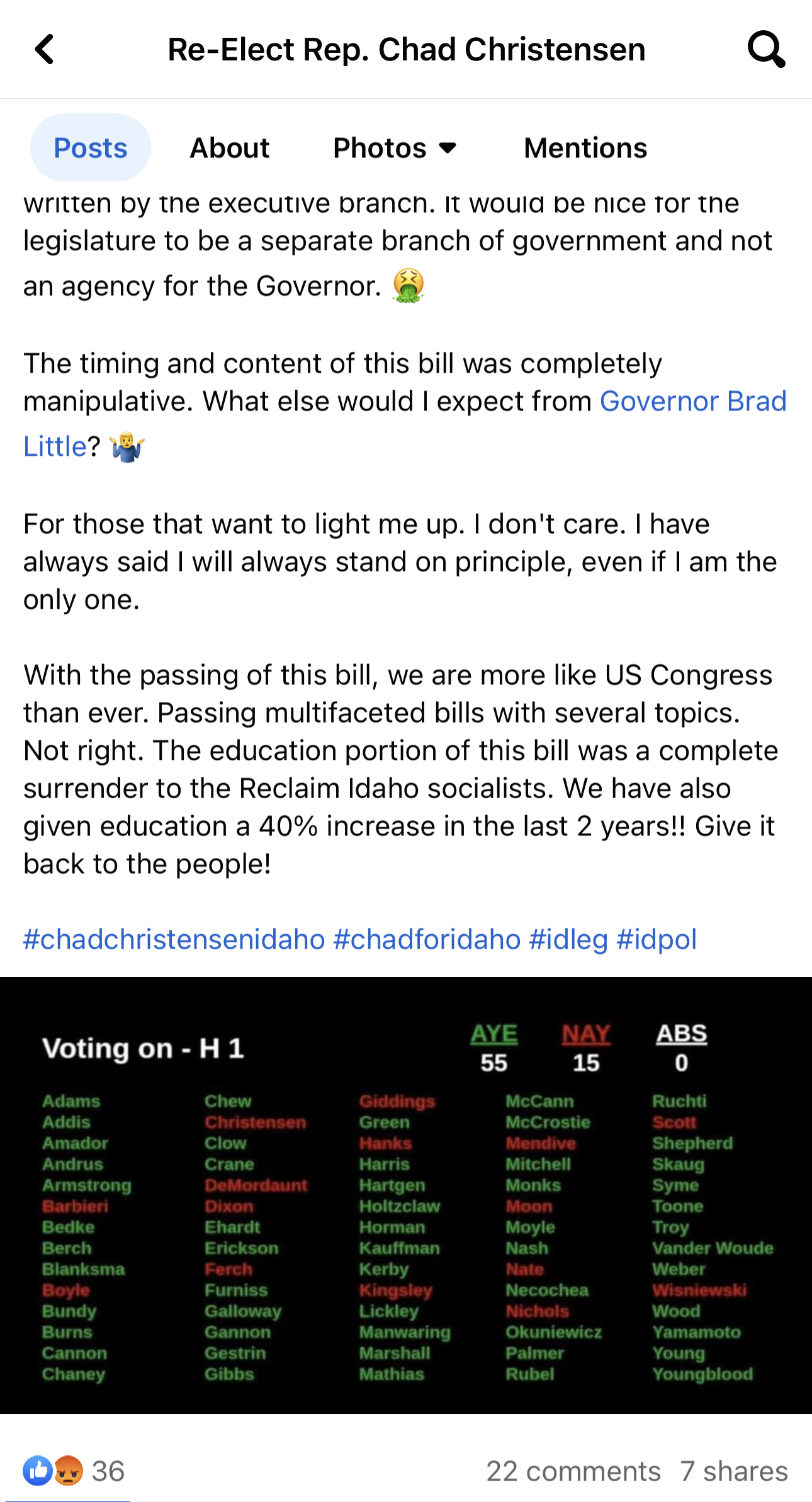 Chad Christensen Facebook page Mentions tab