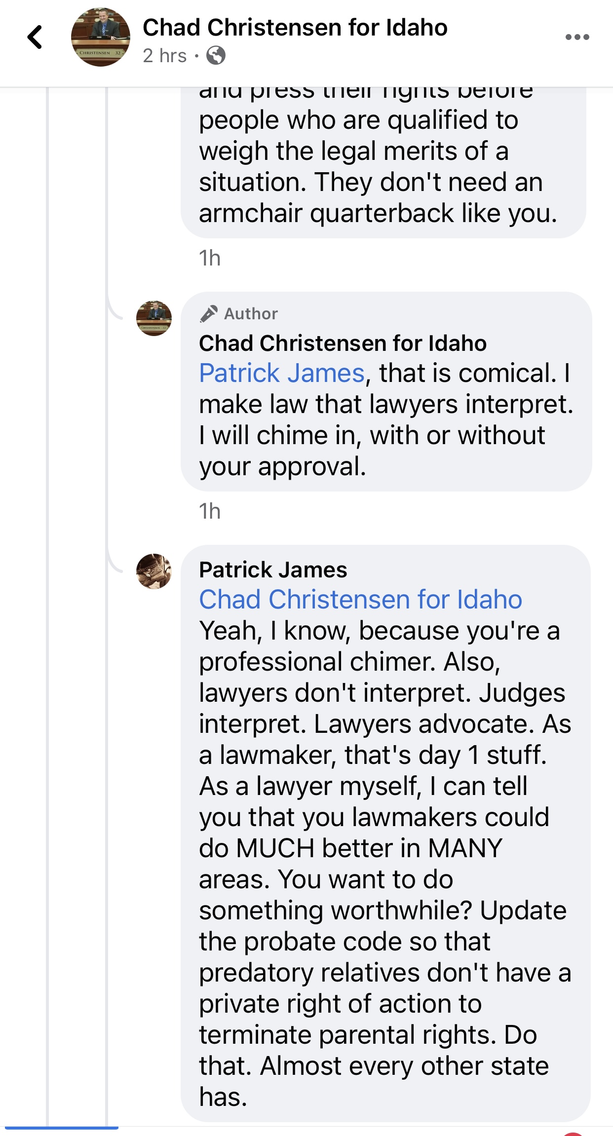 Chad Christensen Facebook post about pressing rights