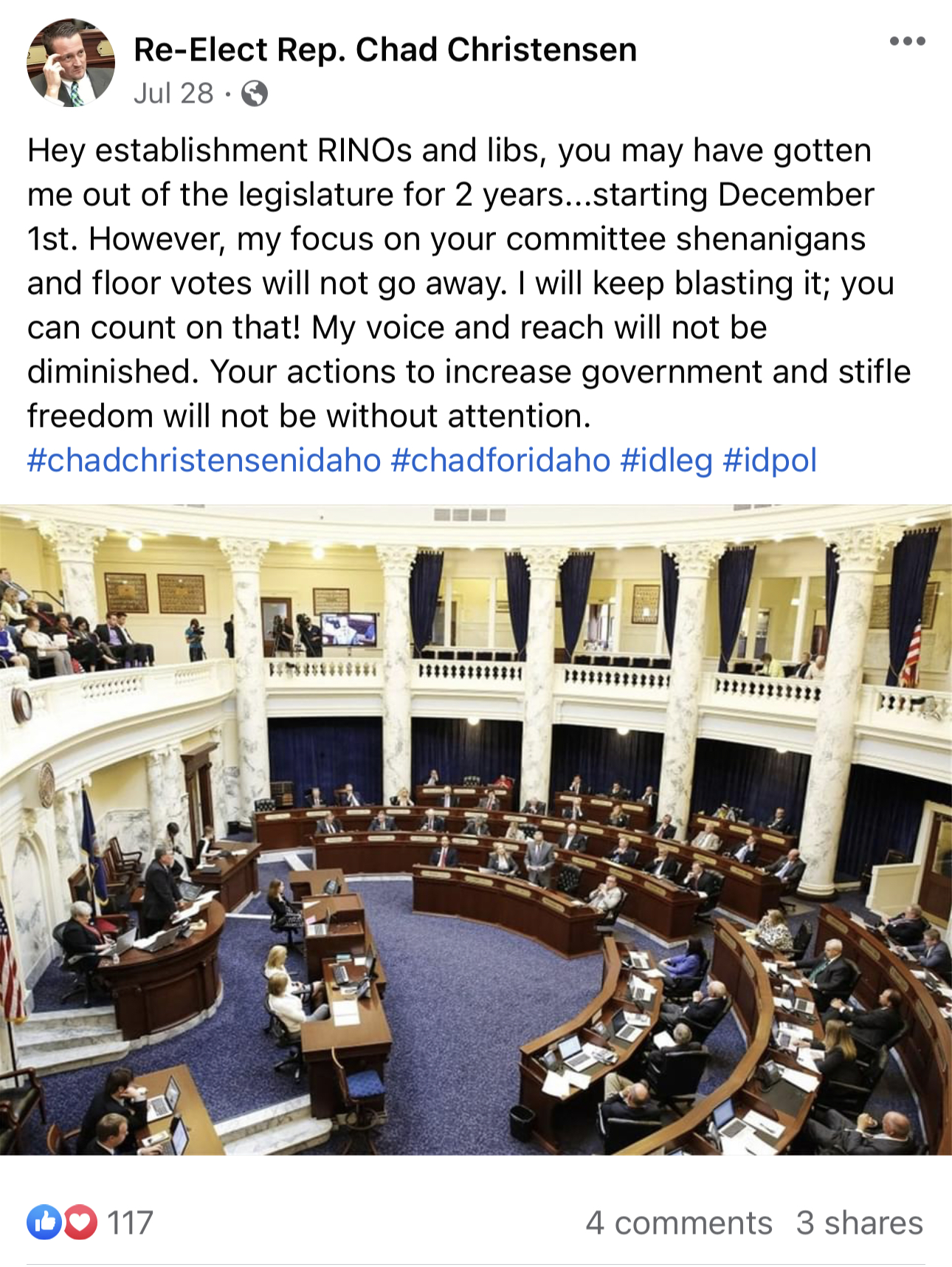 Chad Christensen Facebook post attacking RINO establishment