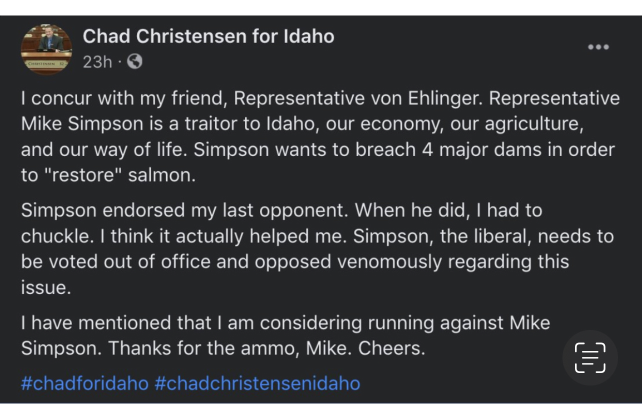 Chad Christensen Facebook post supporting Rep. Aaron von Ehlinger, who was later found responsible for rape