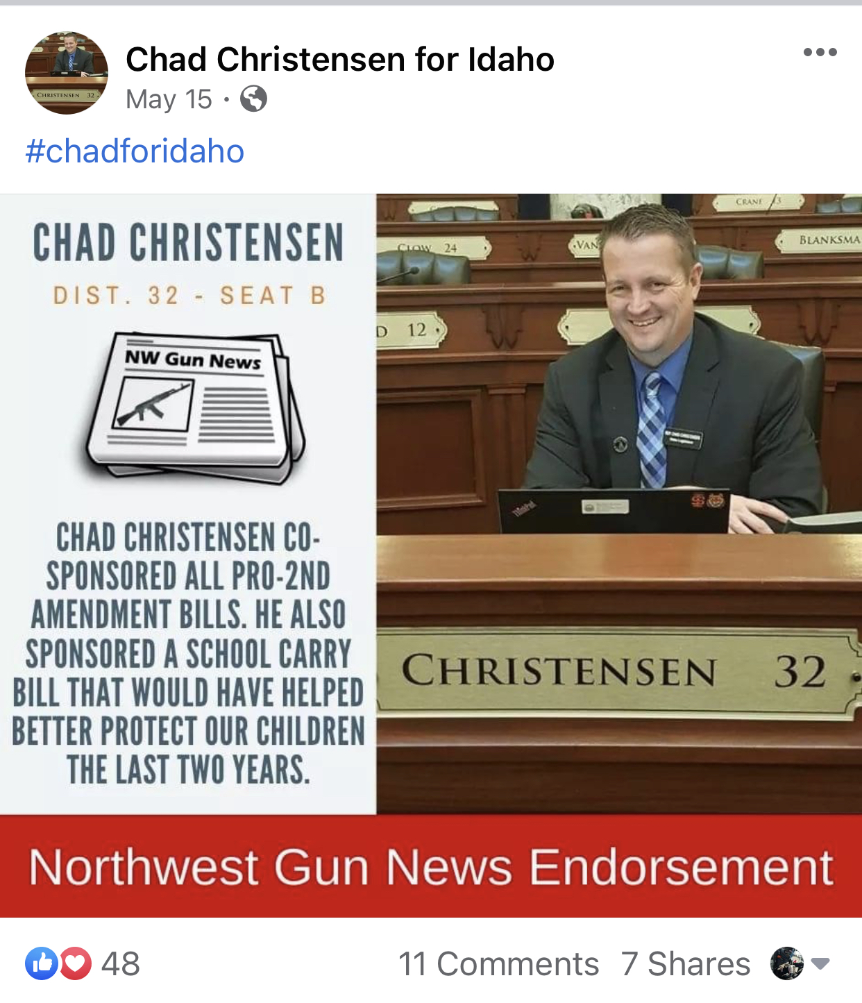 Chad Christensen For Idaho hashtag post screenshot