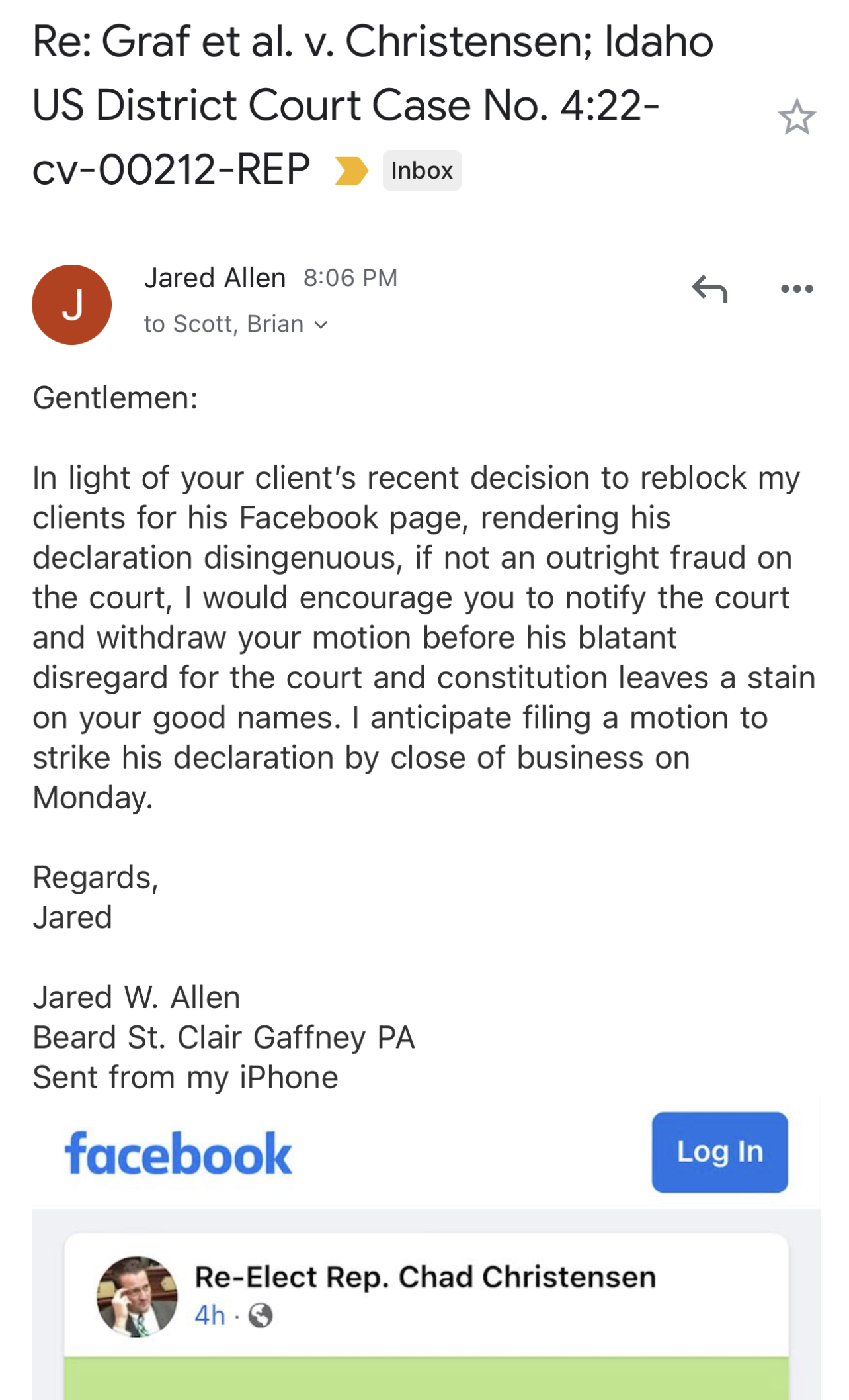 Graf v. Christensen US District Court case email, 4:22-CV-00212-REP