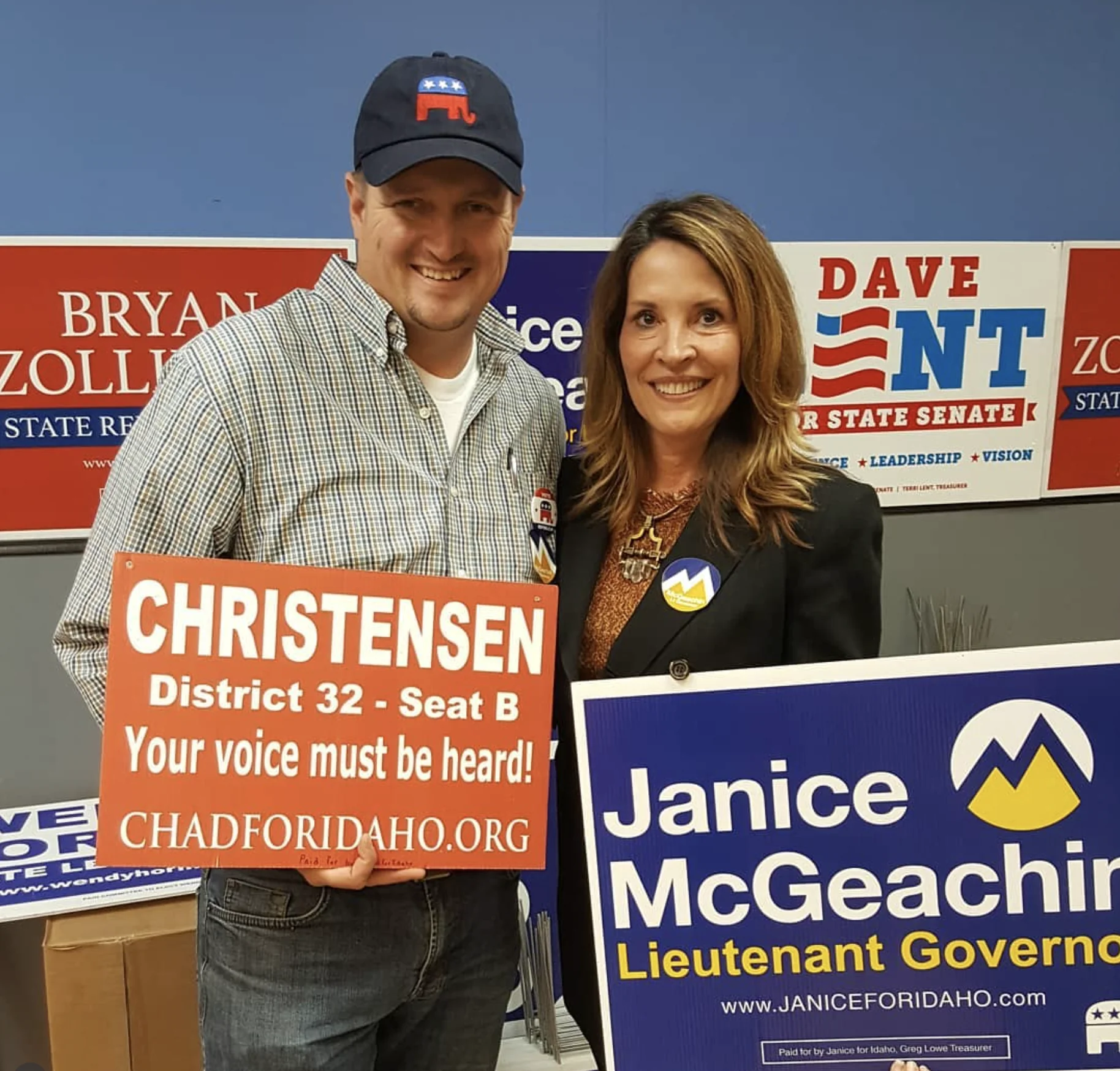 Chad Christensen with Idaho Lt. Governor Janice McGeachin at campaign event