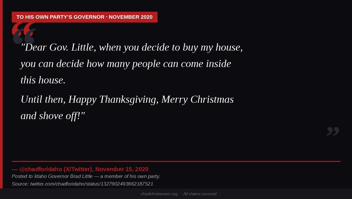 Chad Christensen 'Shove Off' tweet to Governor Brad Little