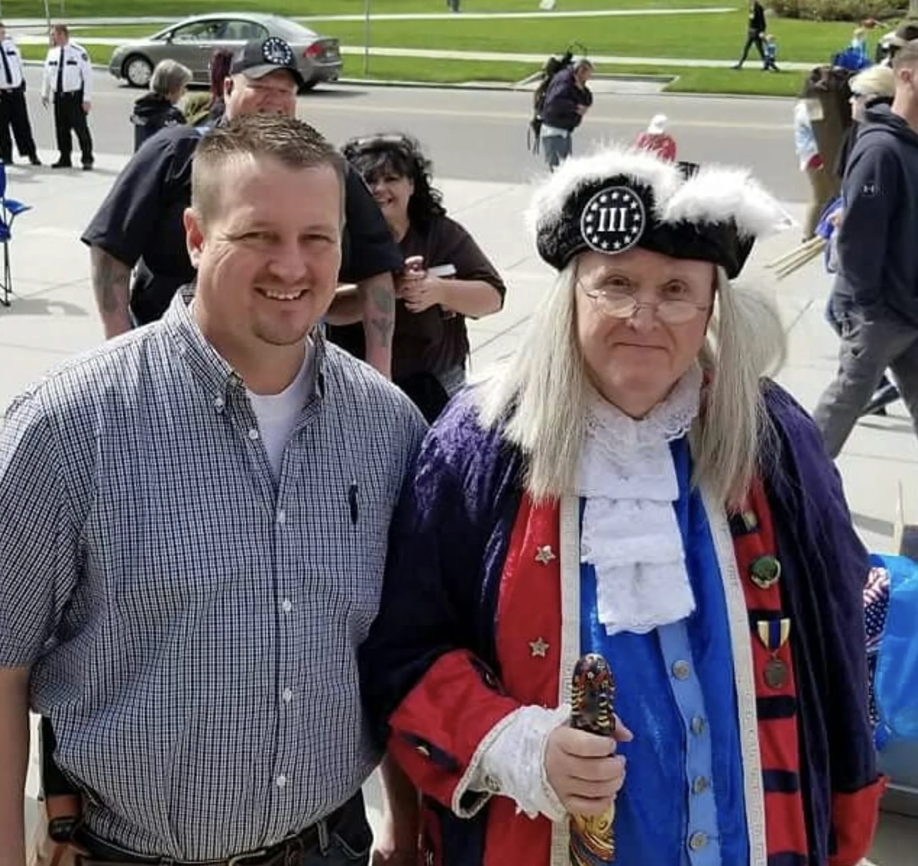 Chad Christensen at Idaho rally with Three Percenters