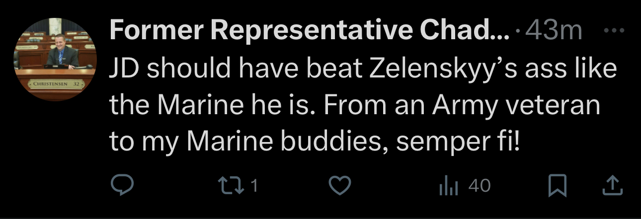Chad Christensen Twitter post about JD Vance and Zelenskyy
