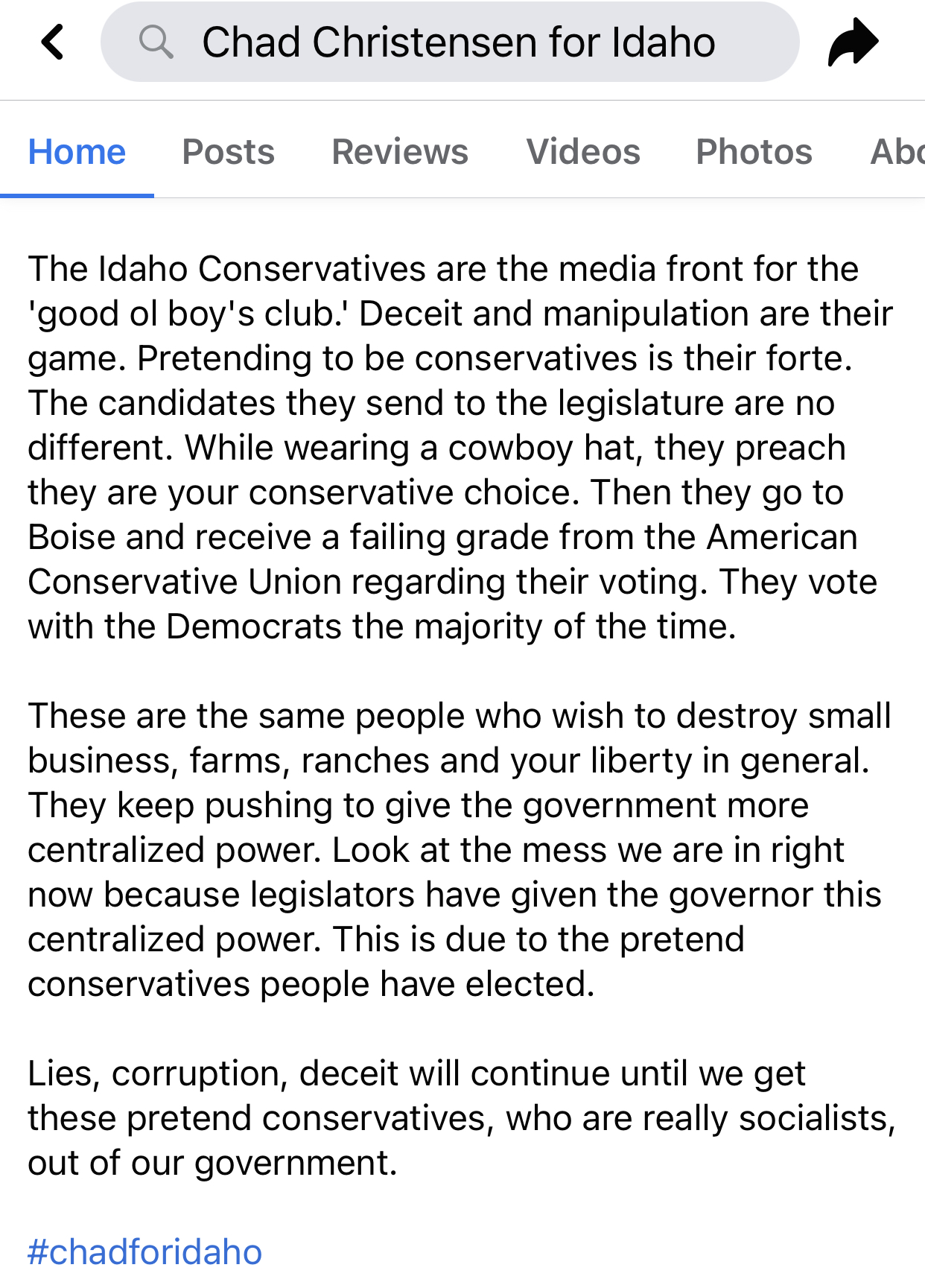 Chad Christensen For Idaho post