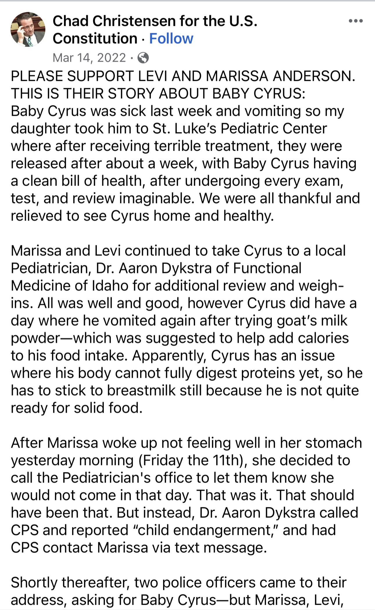 Chad Christensen For U.S. Congress post