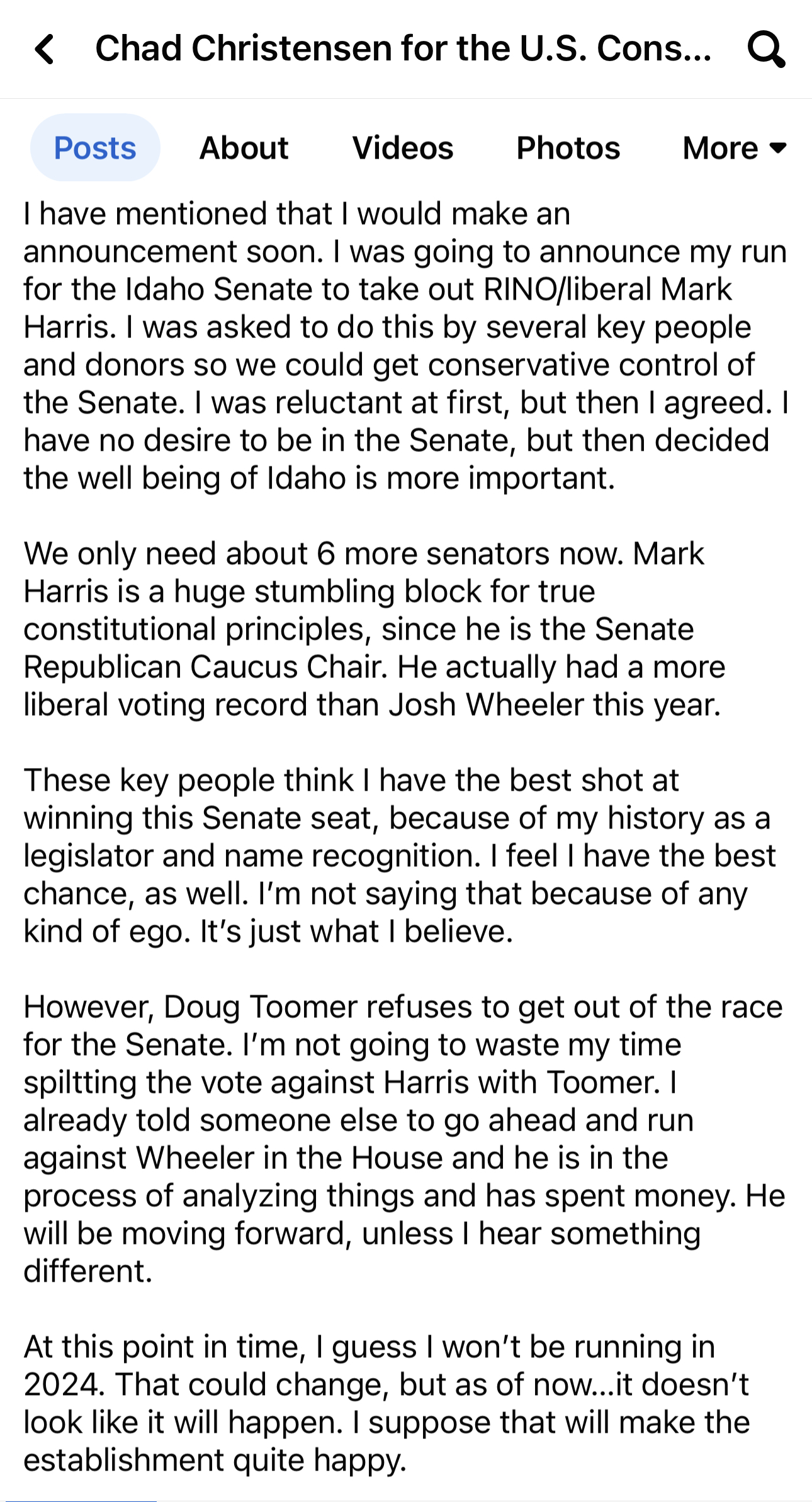 Chad Christensen For U.S. Congress page