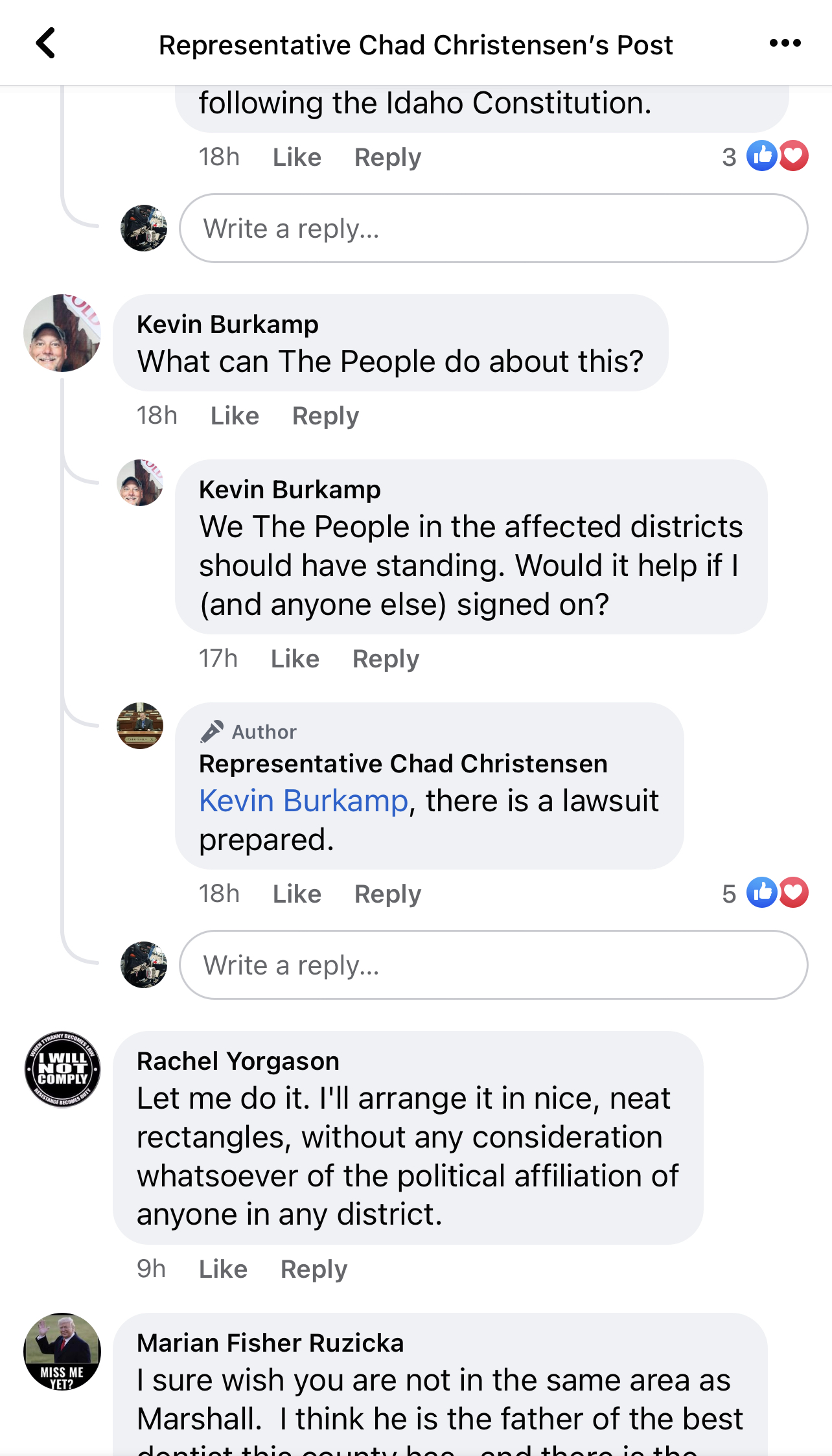 Representative Chad Christensen Facebook post