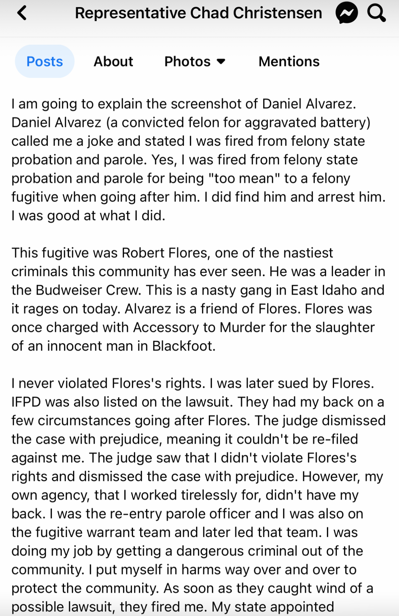 Representative Chad Christensen post